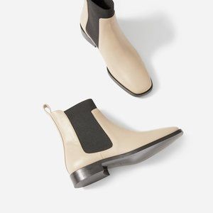 Everlane Italian Leather Square Toe Chelsea Boot in Biscuit Beige